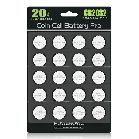 POWEROWL High Capacity CR2032 Battery (20-Pack) 3v Lithium Batteries, 10 Years Leak-Free, Long Lasting Cr 2032